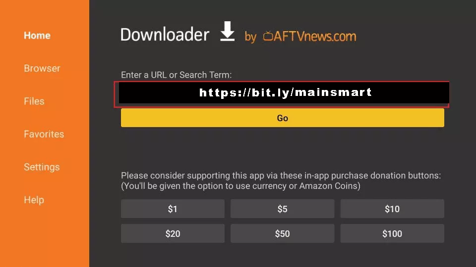 Enter IPTV Smarters Downloader URL